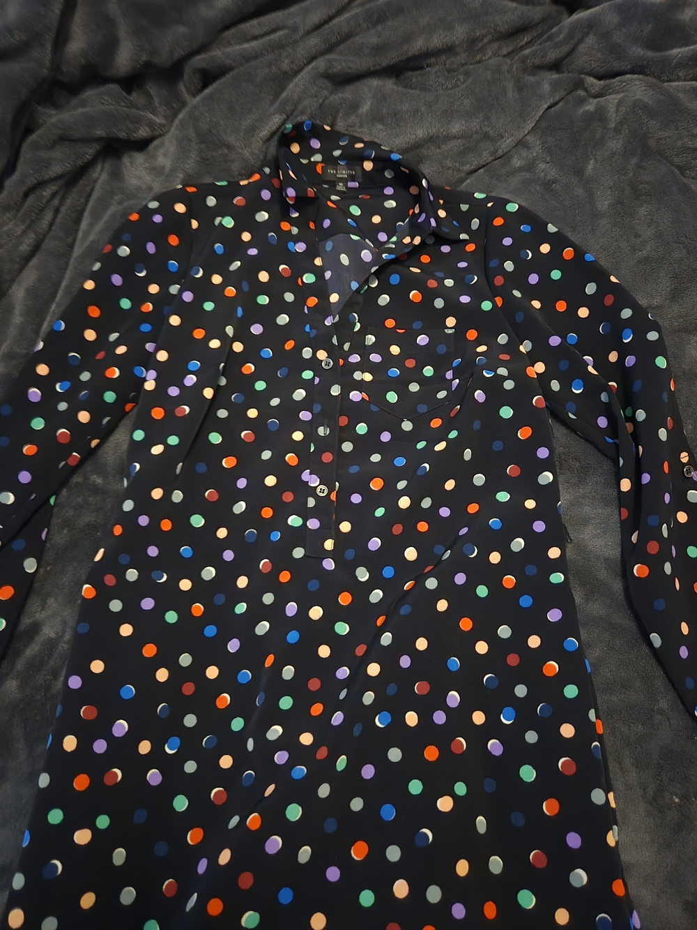 The Limited Black Polka Dot Shirt Dress with Multicolor Dots